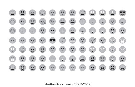 Set of gray emoticon vector isolated on white background. Emoji vector. Smile icon collection. Emoticon icon web. 