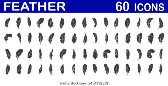 set of gray feathers icon.