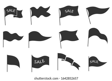 Set of gray flags, banners with text Sale. Developing flag in vintage style for icons, presentations, web pages. Vector illustration, EPS 10.