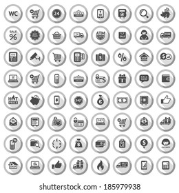 Set gray flat buttons, symbols with shadow. Vector illustration