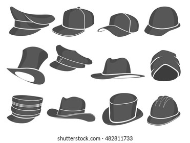 set of gray flat hats military and civilian