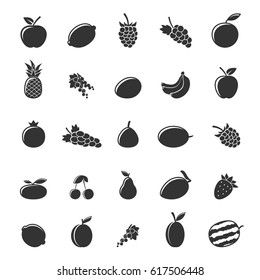 Set of gray fruit icons isolated on white background