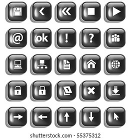 Set of gray glossy buttons for web design on white background