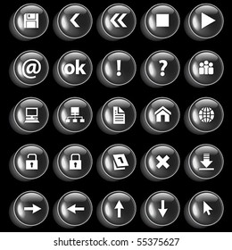 Set of gray glossy buttons for web design on black background