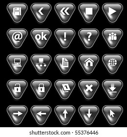 Set of gray glossy buttons for web design on black background