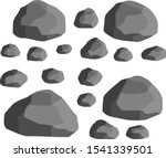 Set of gray granite stones of different shapes. Cartoon flat illustration. Element of nature, mountains, rocks, caves. Minerals, boulder and cobble