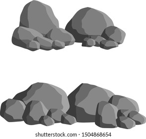 Set of gray granite stones of different shapes. Minerals, boulder and cobble. Element of nature, mountains, rocks, caves. Cartoon illustration