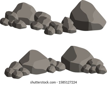 Set of gray granite stones of different shapes. Minerals, boulder and cobble. Cartoon flat illustration.