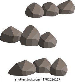 Set of gray granite stones of different shapes. Element of nature, mountains, rocks, caves. Flat illustration. Minerals, boulder and cobble