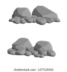 Set of gray granite stones. Stones element of mountains, caves, nature. Barrier of blocks and fence.