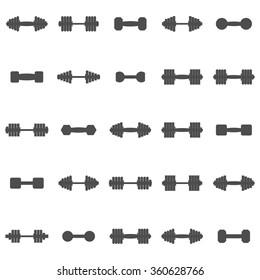 A set of gray icons dumbbell isolated on a white background, vector illustration.
