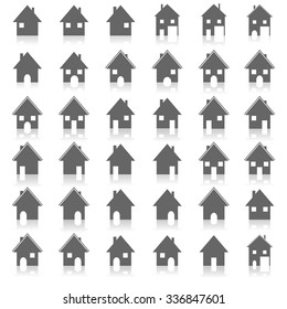 A set of gray icons house mirror reflection on a white background, vector illustration.