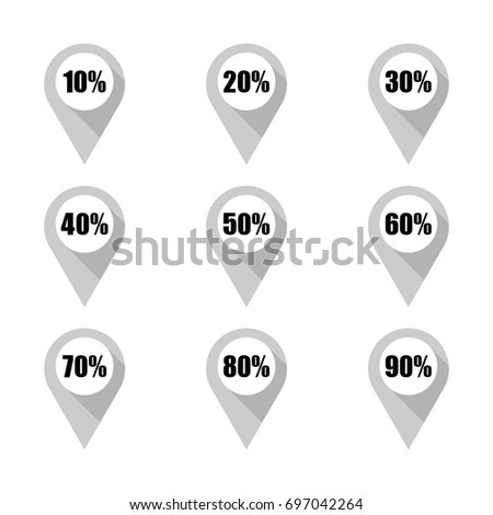 set gray map pins different percentage stock vector royalty free