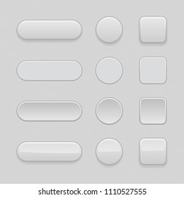 Set of gray matted blank buttons. Normal and pushed interface elements. Vector 3d illustration