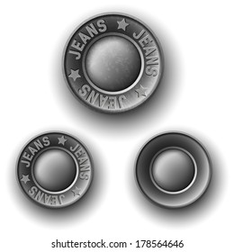 Set of gray metal button, icons, isolated on white