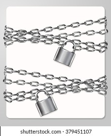 Set the gray metal chain   padlock  handcuffed card  vector illustration