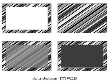 Set of gray monochrome striped backgrounds with white, dark gray and transparent gray rectangle for text. copy space. mock up