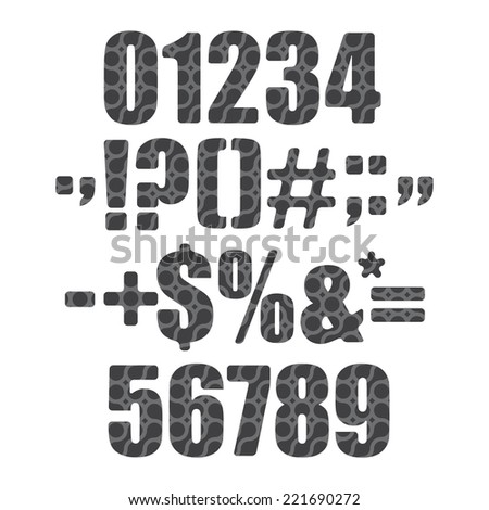 set of gray numbers and signs. contemporary type font