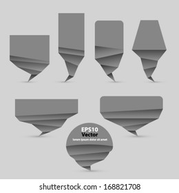 Set of gray origami style vector speech bubble illustration