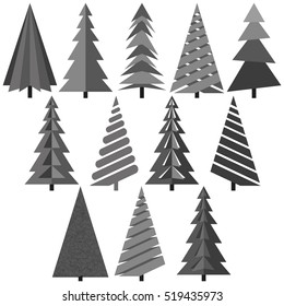 Set of gray paper Christmas trees. Vector illustration