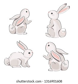 
Set of gray rabbits vector isolated on white background
