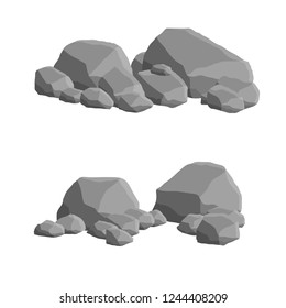 Set of gray rock. Stone wall. Natural fence. Element of nature, mountains, forests. Blocks and cobblestones.