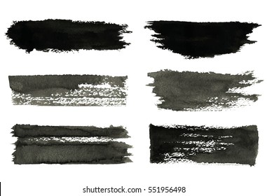 Set of gray rough strokes. Gray Watercolor background