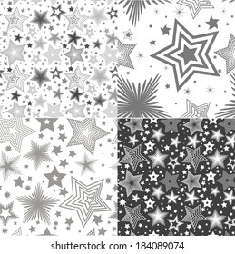 A set of gray seamless backgrounds with carved stars