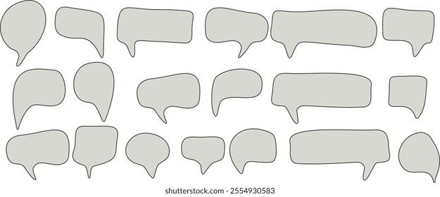 Set of gray speech bubbles with hand drawn outline