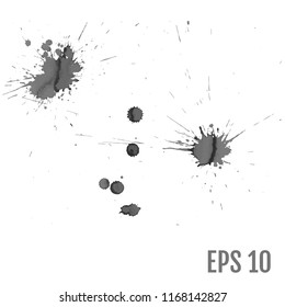 Set of gray splash on white background vector illustration. All elements are not grouped. 