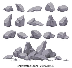 Set of gray stones of different kinds. Vector illustration on a white background