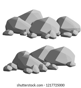 Set of gray stones. Element of environment of nature, mountains and forests. Cobblestones and rocks. Cartoon illustration