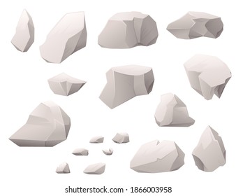 Conjunto de piedras y rocas grises de diferentes tamaños y formas ilustración vectorial plana aislada en fondo blanco