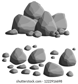 Set of gray stones. A wall of boulders and rocks. Element of mountains, nature and forests.
