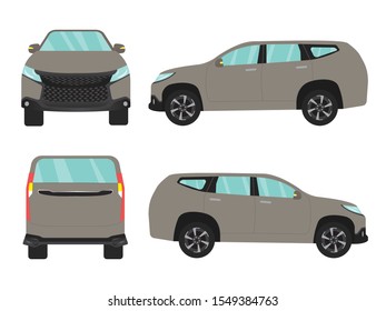 Set of gray suv car view on white backgruond,illustration vector,Side, front, back