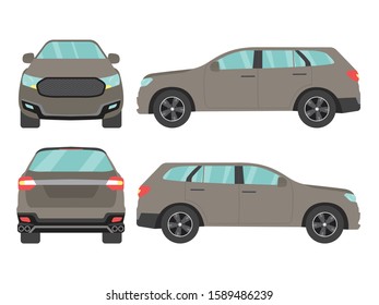 Set of gray suv car view on white background,illustration vector,Side, front, back