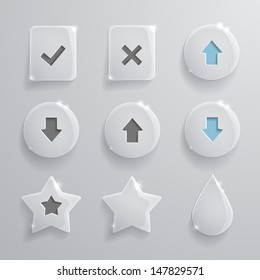 Set of gray transparent icons for website interface. Vector illustration.