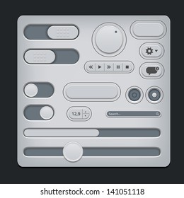 Set of gray ui web elements - sliders, switch, buttons etc.