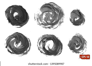 Set of gray vector watercolor and acrylic round brush strokes. Gray watercolor brushes. Vector illustration for tags and stamps design.