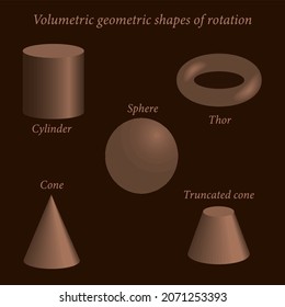 Satz grauer volumetrischer geometrischer Formen. Volumetrische geometrische Formen der Rotation. Vektorgrafik