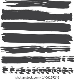 Set of gray watercolor brush strokes. Grunge vector hand drawings with design elements for posters, logos, brushes, advertising, templates, patterns, banners, icons. White isolated background. 