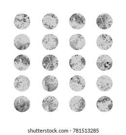 Set of gray watercolor dots, labels and round shapes isolated on white background. Vector elements for your design