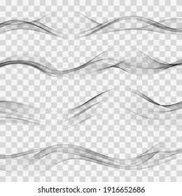 
Set of gray wavy, transparent elements Gray wave flow background Smoky wave background