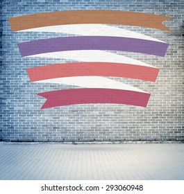 Set of gray and white banners on brick wall background. Vector illustration