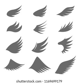 Set of gray wings on white background