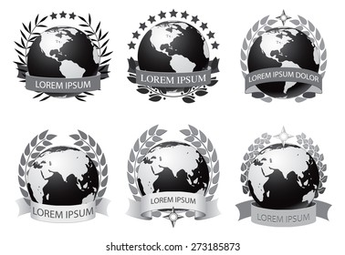 Set of grayscale images similar to the emblems and logos. Vector illustration