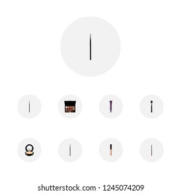 Set of greasepaint realistic symbols with blending brush, eye paintbrush, concealer and other icons for your web mobile app logo design.