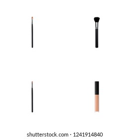 Set of greasepaint realistic symbols with eye paintbrush, concealer, make-up product and other icons for your web mobile app logo design.