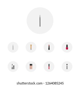 Set of greasepaint realistic symbols with eye paintbrush, cream, beauty accessory and other icons for your web mobile app logo design.