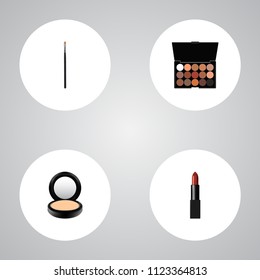 Set of greasepaint realistic symbols with lipstick, eyeshadow set, eye paintbrush and other icons for your web mobile app logo design.